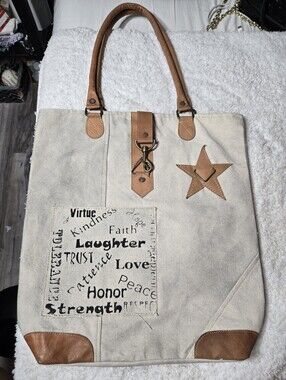 Vintage Addiction Canvas Tote Positive Words Patch